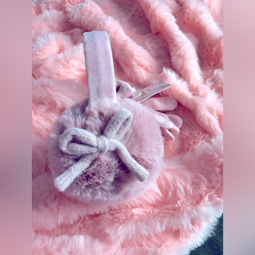 NEW Sparkle My Universe Girls Soft Faux Fur Earmuffs + Gloves Cute with ribbons